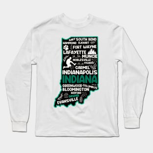 Jasper Indiana cute map Indianapolis, Fort Wayne, Evansville, Carmel, South Bend, Fishers Long Sleeve T-Shirt